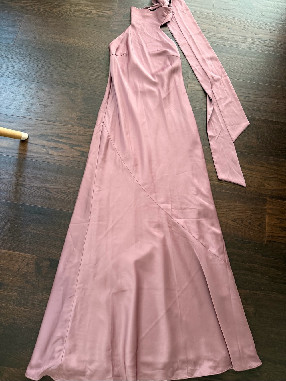 Azazie Dusty Rose One-Shoulder Gown with Long Sash